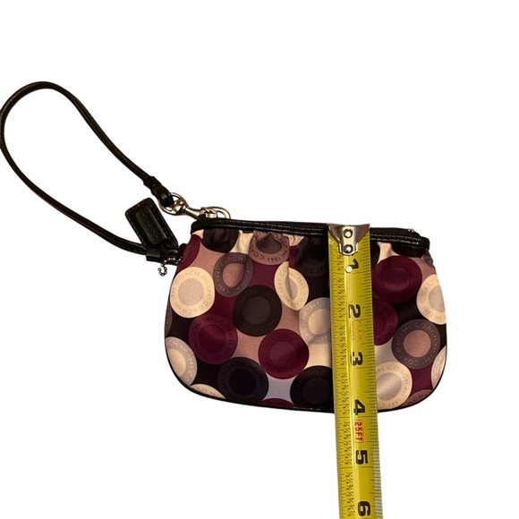 COACH Signature Circles Wristlet Satin Gray Berry with Leather Strap - Picture 6 of 6